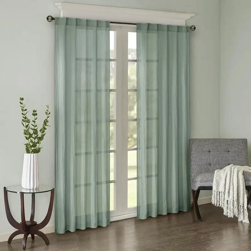 

Solid Crushed Sheer Window Curtain Panel Pair, Aqua