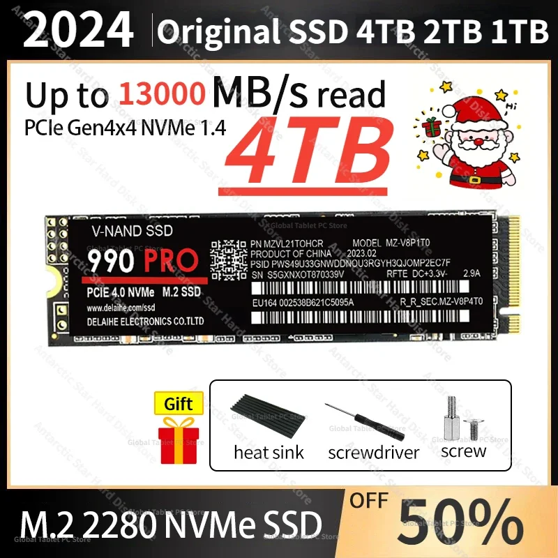 

SSD M.2 NVME 990PRO PCIE4.0 2280 Internal Solid State Drives 1TB 2TB 4TB Desktop PC Laptop PS5 Hard Drive with Dynamic Caching