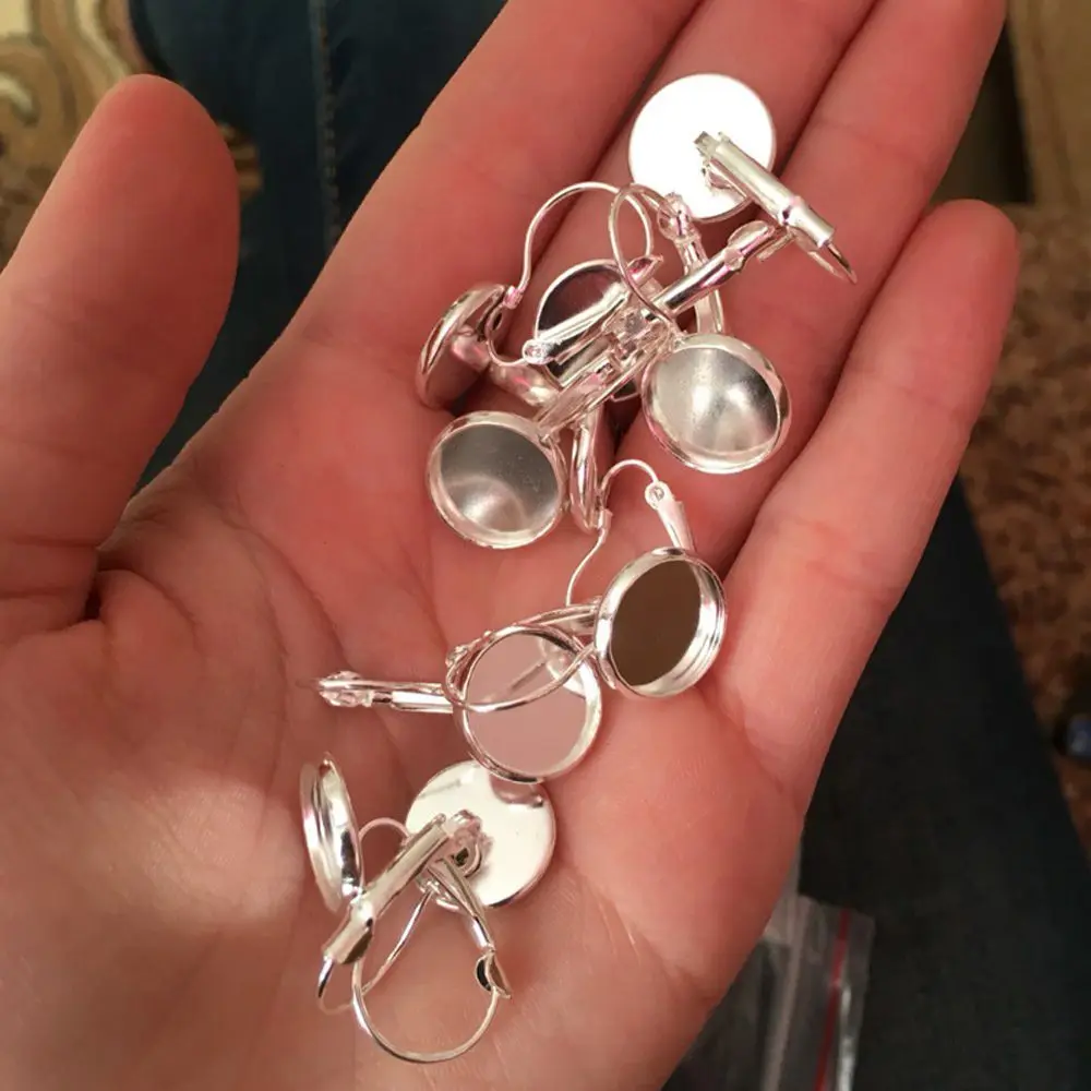 Круглые застежки для сережек с кабошоном 12 мм 10 шт.