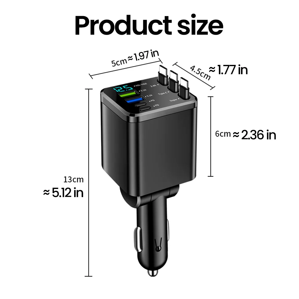 Быстрое зарядное устройство для телефона 7 в 1, 148 Вт PD Type C, двойное USB-зарядное устройство для телефона, цифровой вольтметр с 3 выдвижными кабелями для IPhone Huawei (art.: 3920d00eefdf6) - 3920d00eefdf6