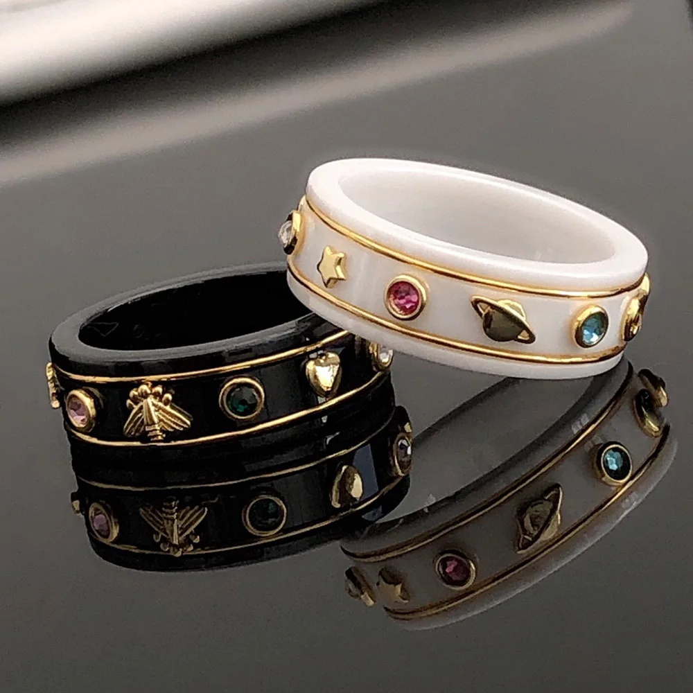 

Модное Брендовое черно-белое керамическое кольцо для женщин и мужчин, свадебные парные кольца для влюбленных, бижутерия, Винтажное кольцо, ...