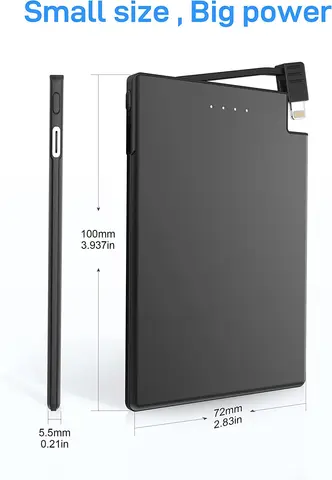 Тонкий портативный внешний аккумулятор TNTOR емкостью 3500 мАч со встроенным зарядным кабелем для iPhone 16, Samsung Xiaomi — быстрая зарядка