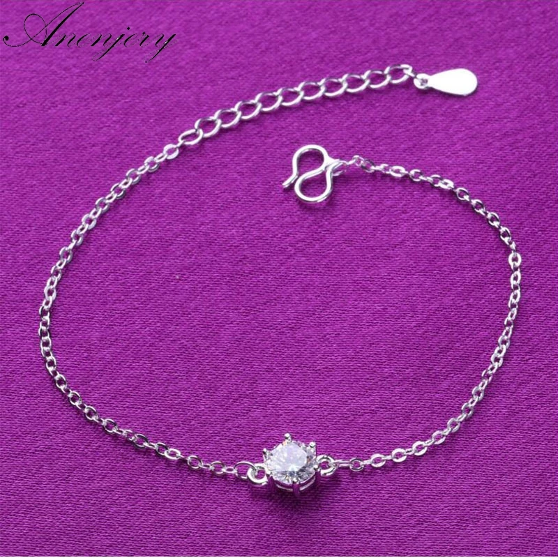

DAYIN S925 Sterling Silver Hot Fashion Anklet Bracelet For Women Six Claw CZ Zircon Chian Ankle Bracelet Jewelry S-B133