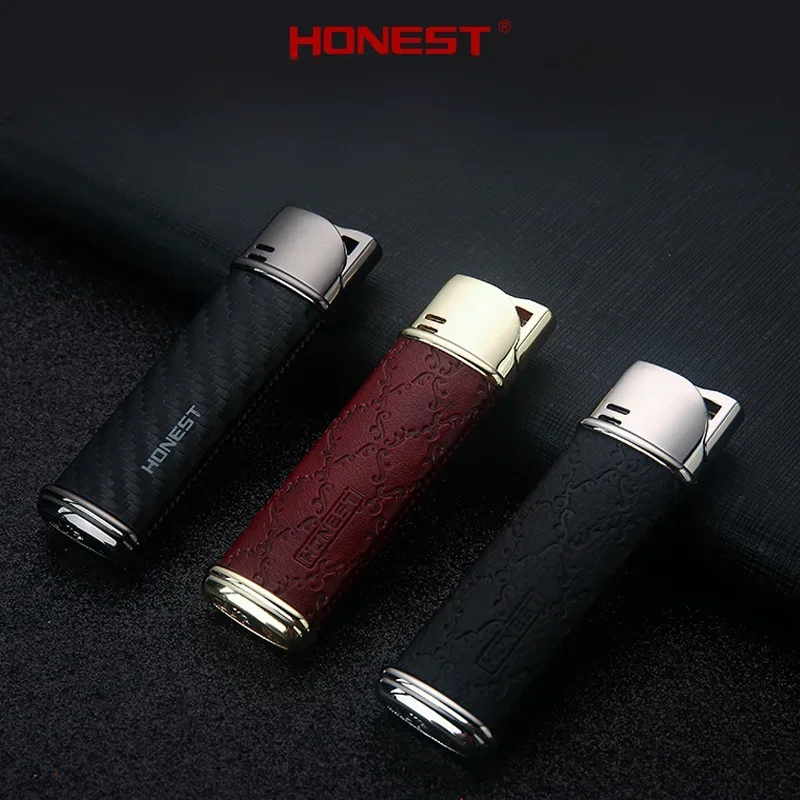 Фото HONEST Jet Torch, зажигалка, бутановая газовая кожа, металлические зажигалки для сигар с подарочной коробкой, прикуриватель без газа, Лидер продаж №5