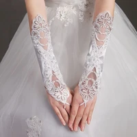 women lace satin fingerless long bridal gloves wedding accessories available in ivory white and red