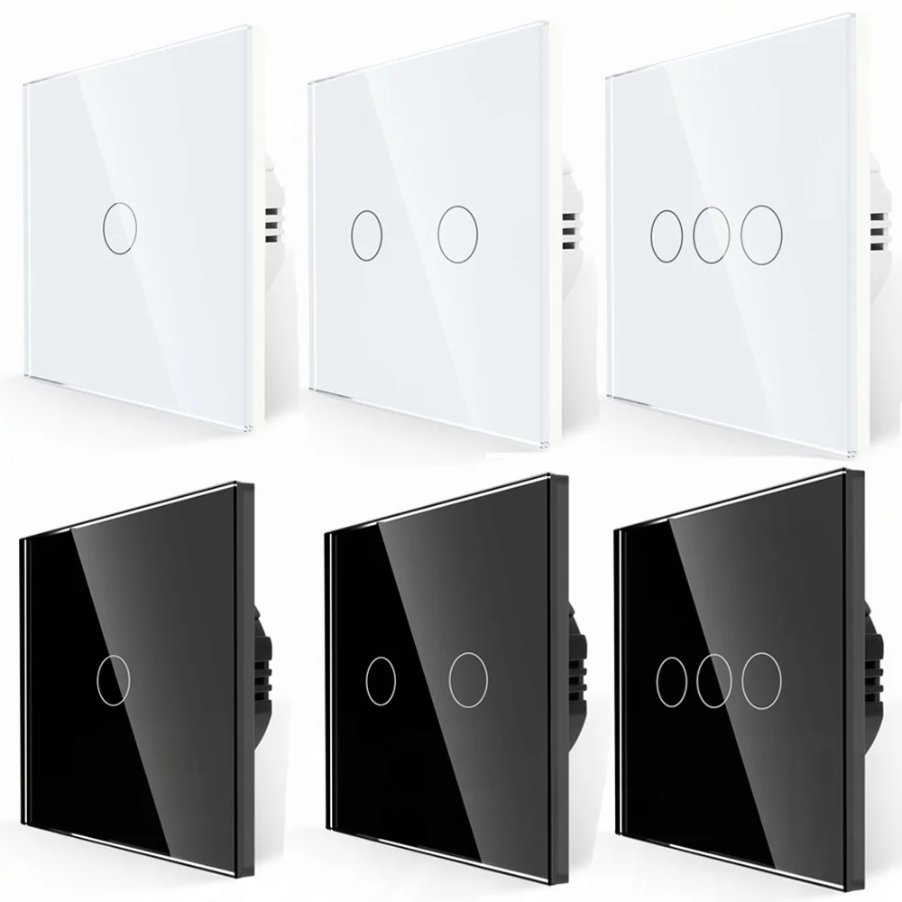 

EU Touch Switch LED Crystal Glass Panel Wall Lamp Light Switch 1/2/3 Gang AC100-240V LED Sensor Switches Interruttore