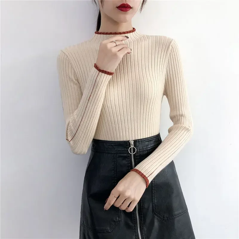 Женский свитер с высоким воротником до половины поло весна-осень новый стиль