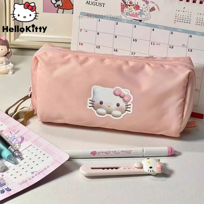 Sanrio Hello Kitty Bags Cute Cartoon Stationery Storage Bag Y2k Student Pencil Case Double Layer Large Capacity Pen Bag