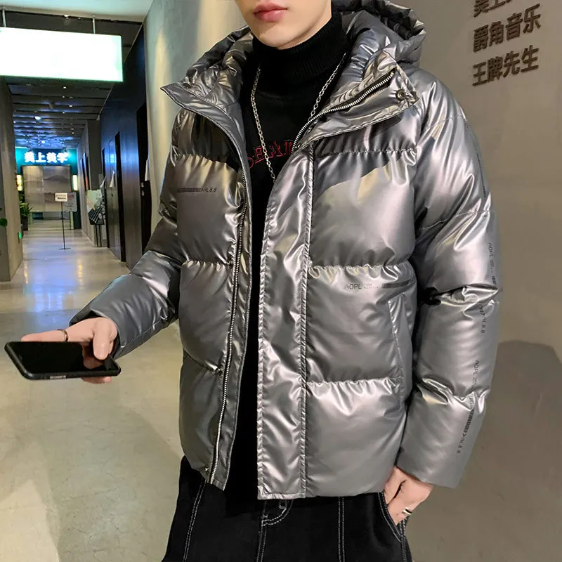 Korean Version Fashion Short Bright Hooded Cotton Coat Winter Coat Men Outdoor Sports Thickened Warm Jacket  Chaquetas Hombre