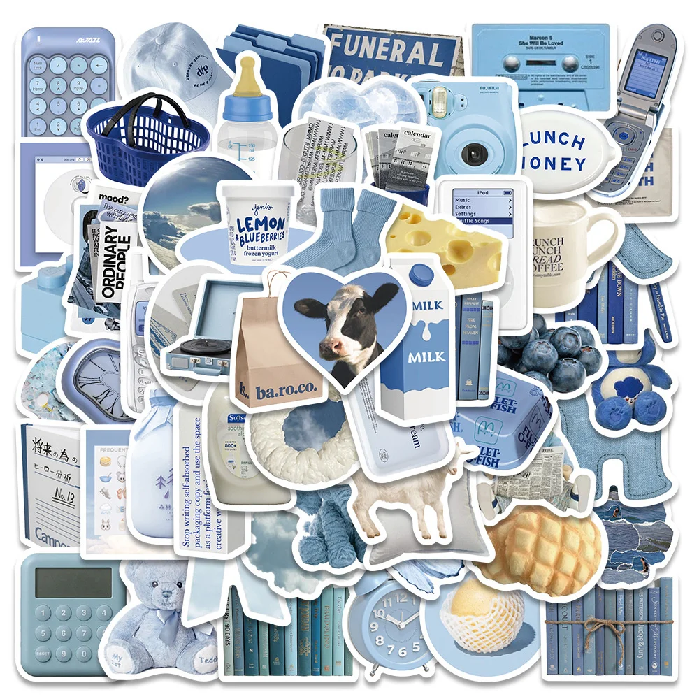 

60pcs Cute Things Blue Ins Stickers Pack Phone Ipad Laptop Stationery Sticker DIY Scrapbooking Supplies Journal Accessories
