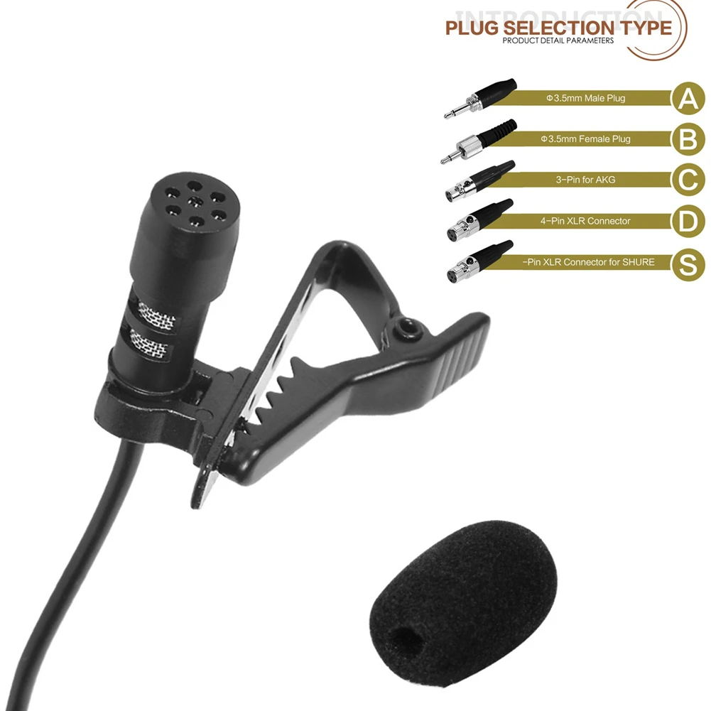 

Black Lavalier Lapel Microphone 3.5mm XLR 3-Pin XLR 4-Pin For Wireless System With A Metal Clip A Windscreen Use On Stage