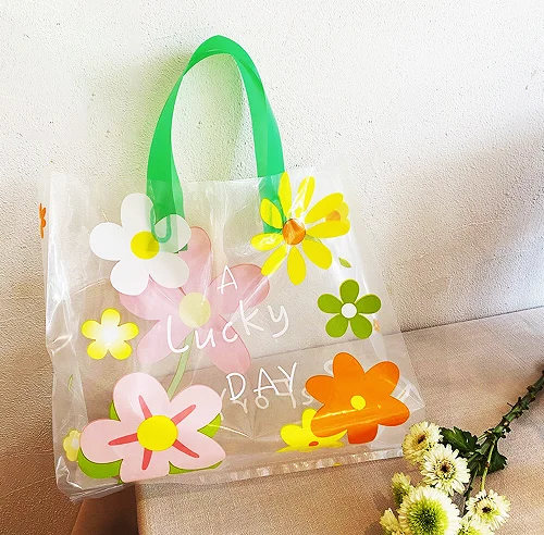 

50Pcs Flower Series Thickened Plastic Bag Takeaway Packing Bag Dessert Baking Salad Sushi Tote Bag Gift Bag Carrier Plastic Bag