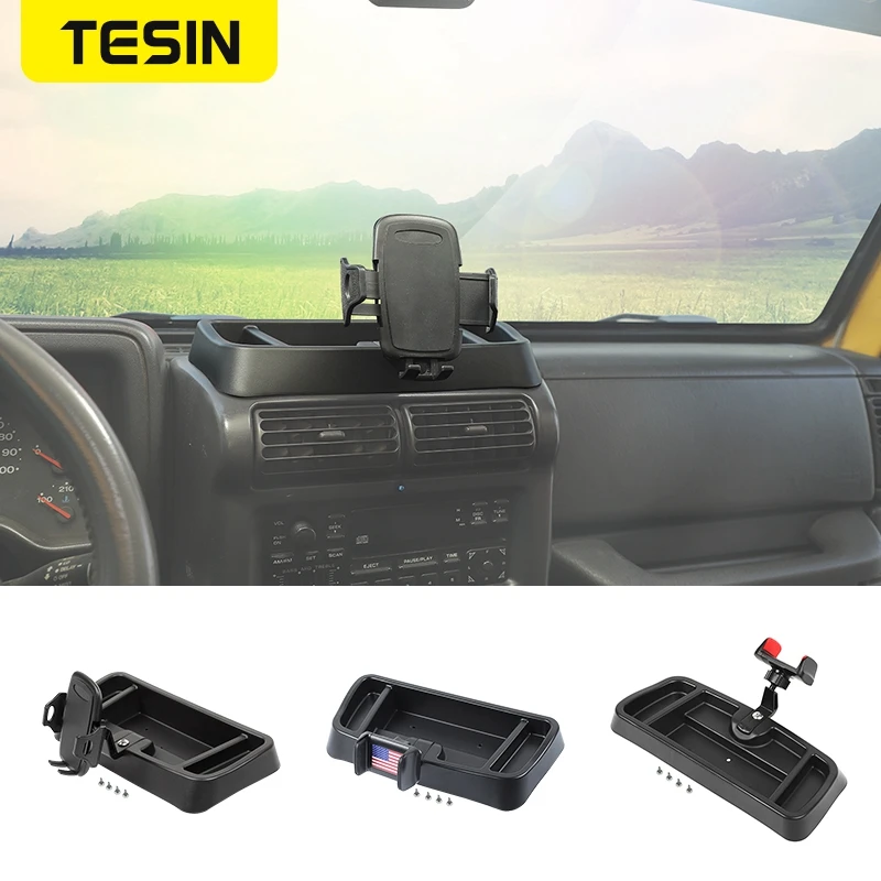 

TESIN Car Center Console GPS Stand Phone Holder Bracket Storage Box Accessories For Jeep Wrangler TJ 1997-2006 Interior Parts