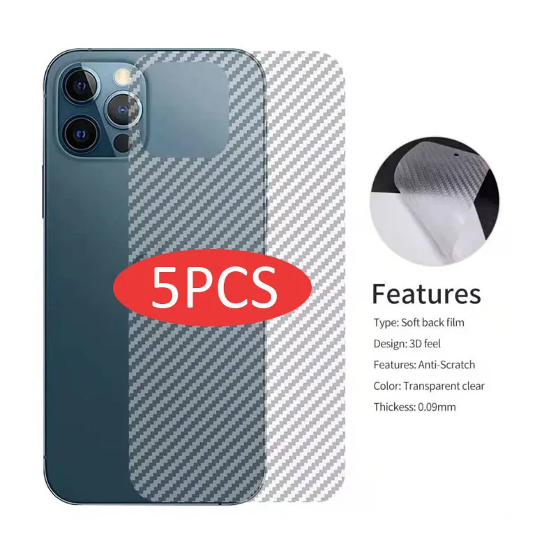 

Задняя пленка для IPhone 12 Mini SE2020 XS MAX, 5 шт., защитная пленка для iphone 13, 12, 11 Pro Max, 6s, 7, 8 Plus, прозрачное углеродное волокно
