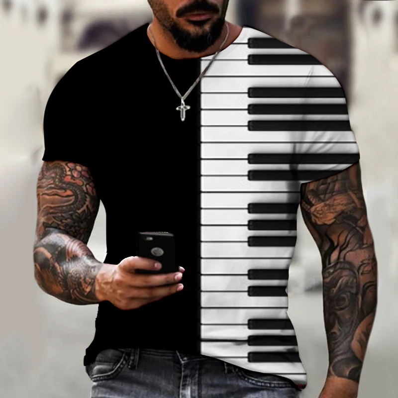Фортепиано-клавиши заметки Трехмерная 3D Художественная печать Мужская футболка