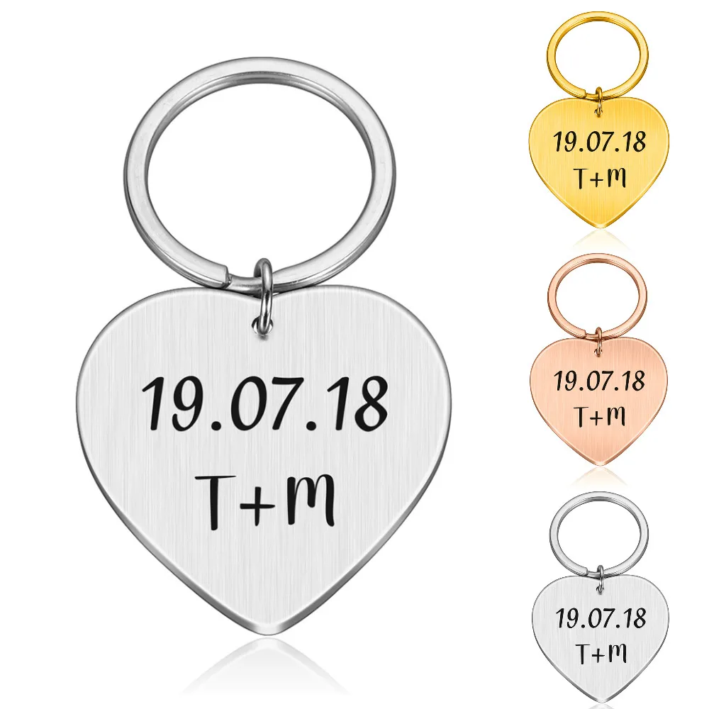 

New Valentine's Day Lover Gift Customized Keychain Engraved Initials and Date Couple Men Women Key Chain Jewelry Accessories