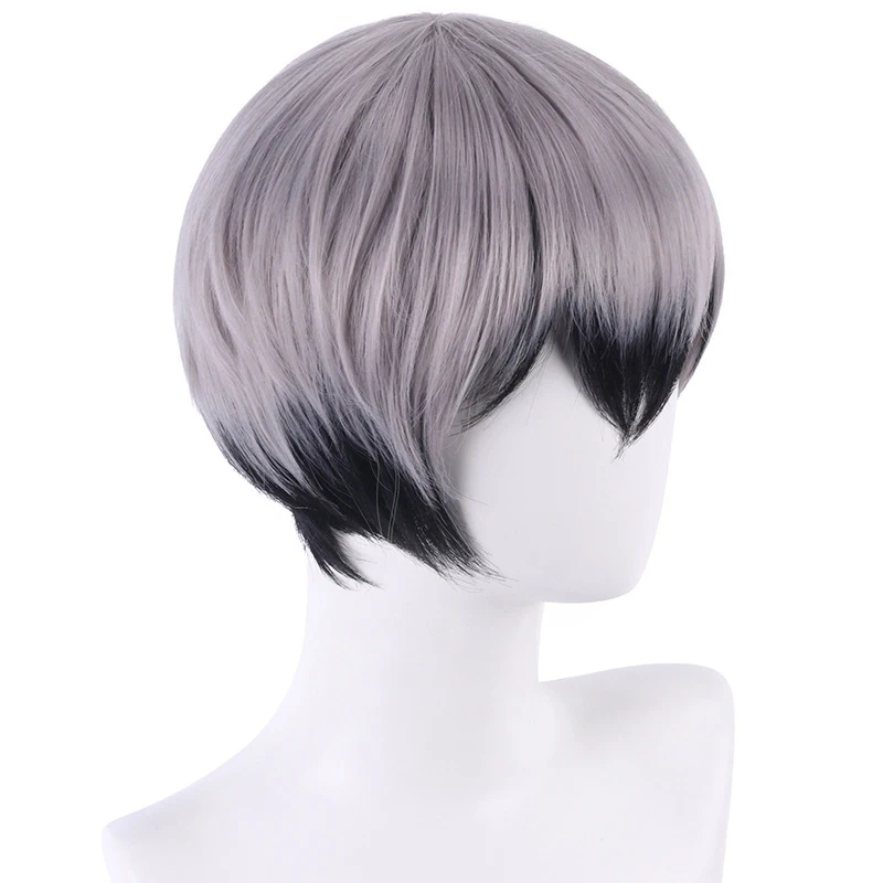 Kita Shinsuke Косплей Парик Аниме Haikyuu!! Серебристо-черные короткие волосы на Хэллоуин