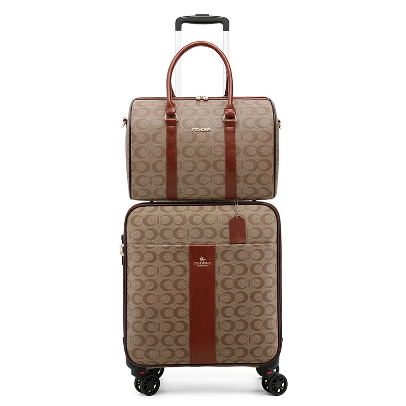 Luxury pu leather trolley luggage sets with handbag fashion rolling suitcase popular trolley luggage travel bag carry-ons