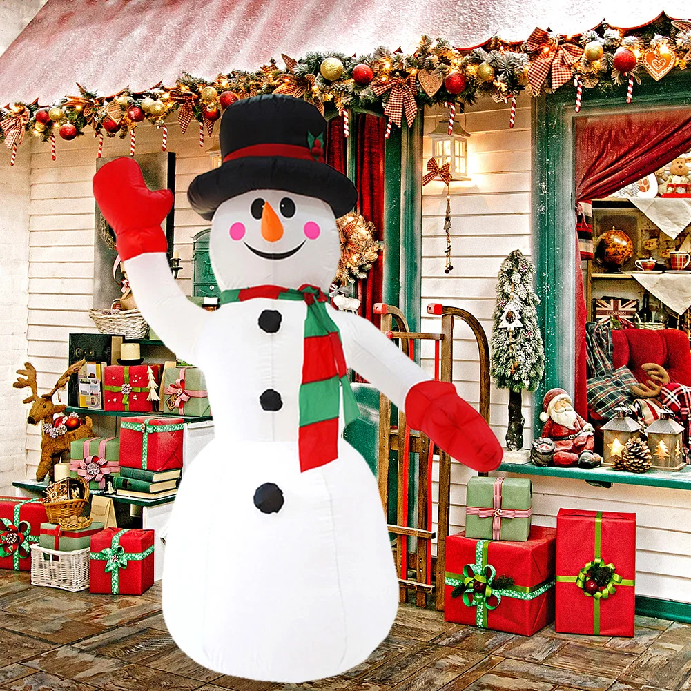 

2.4m Christmas Snowman Inflatable Model LED Light Red Glove Xmas Stake Props Toys Household Accessories Holiday Party Decor