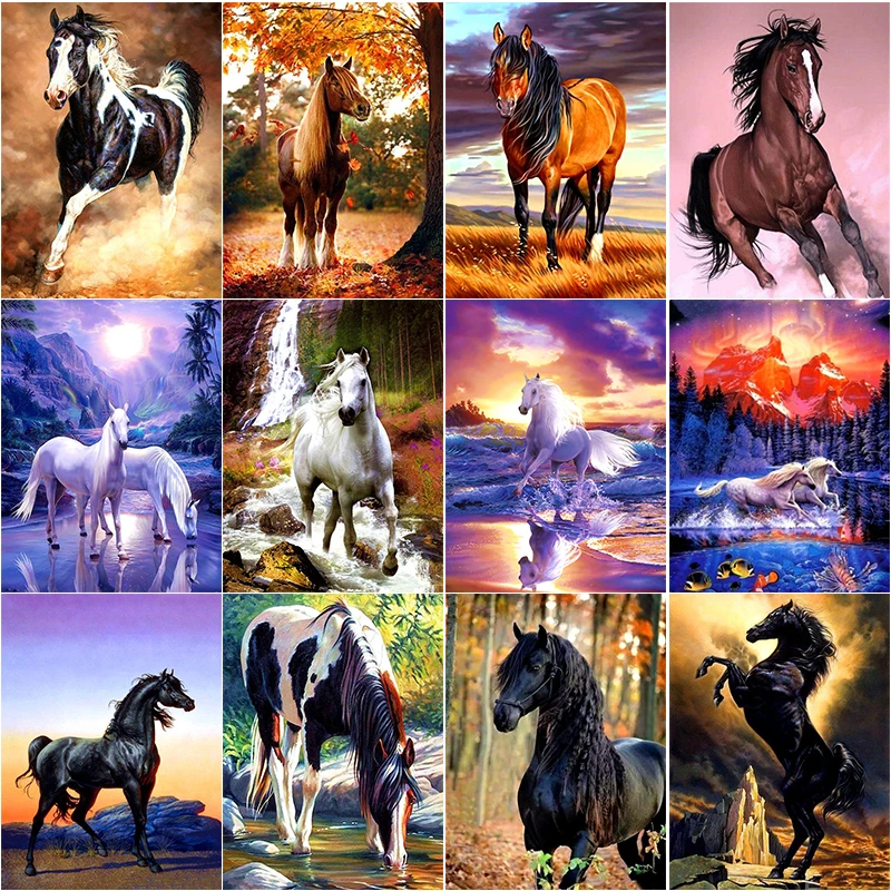 

5D Horse Art Picture Diamond Painting Cross Stitch Kit DIY Animal Mosaic Diamond Embroidery Home Decor Handmade Gift Crefts