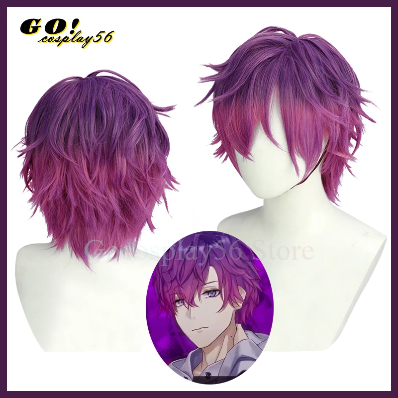 

Парик для косплея ночной Уки из Vtuber, фиолетовые короткие вьющиеся волосы с градиентом, новинка 2022