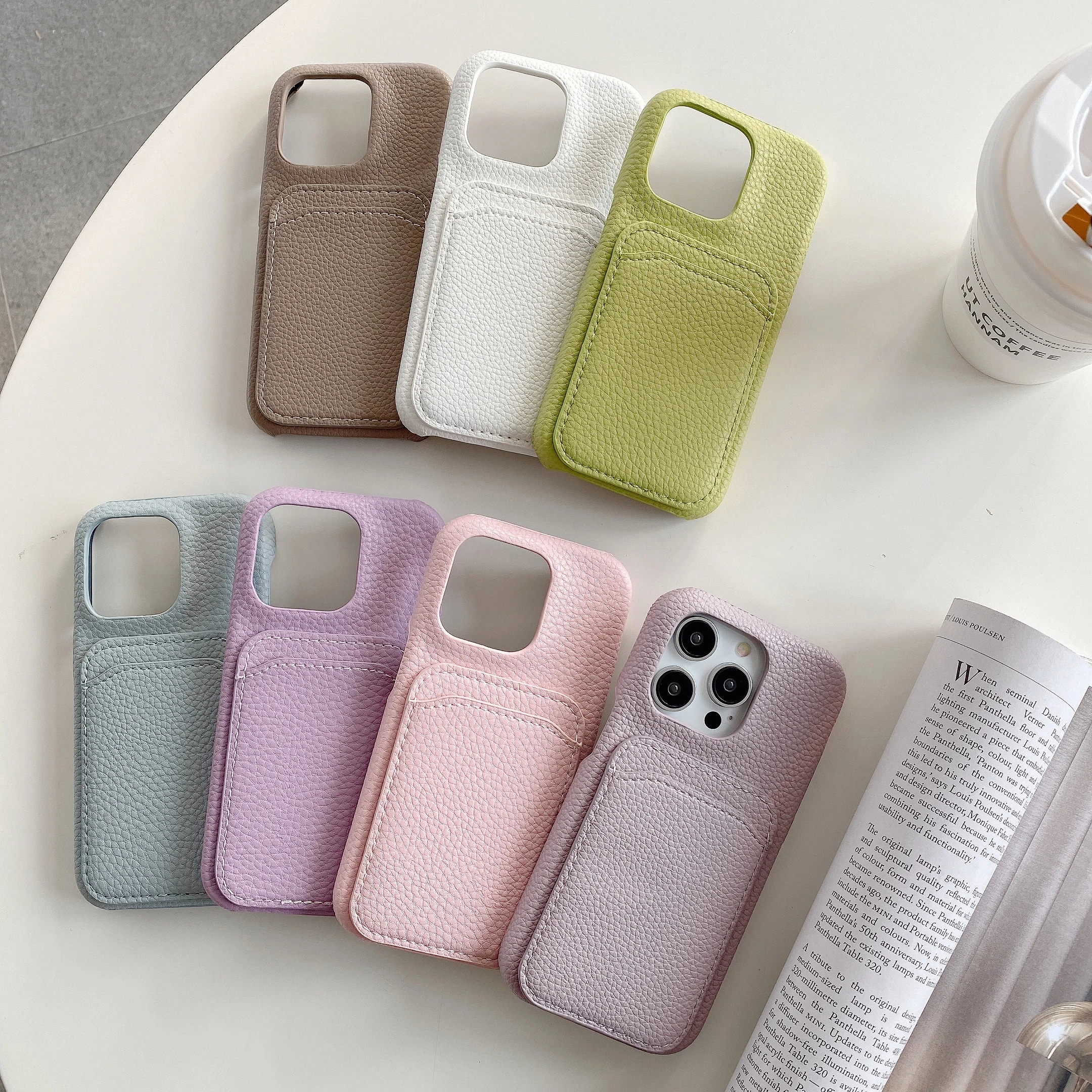 Нескользящий кожаный чехол-бумажник Litchi для iPhone 16 Pro Max 15 14 Plus 13 12 11