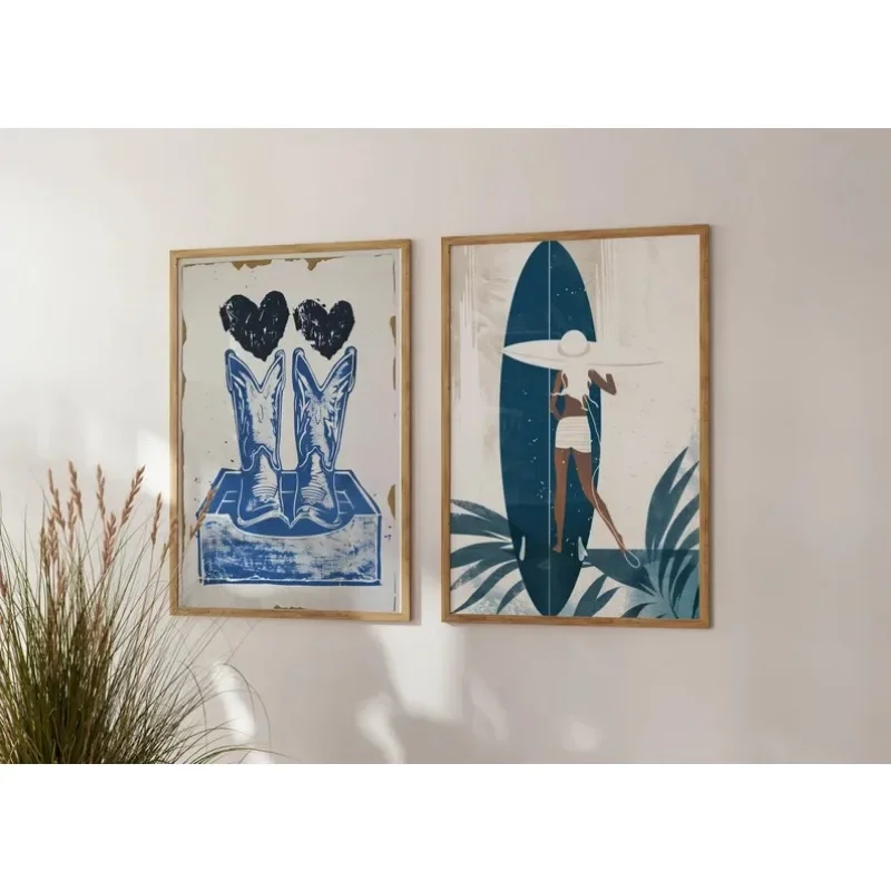 Blue Seaside Beach Sunshine Poster Coastal Cowgirl Teenage Girl Minimalist Avant-Garde Trend Room Decoration Canvas Wall Art