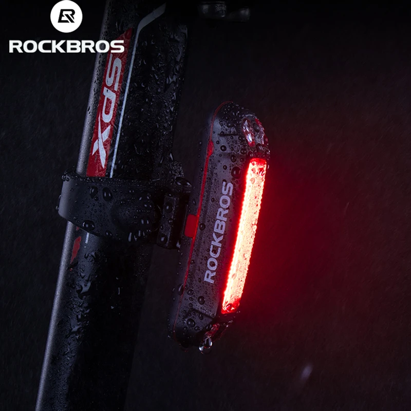 

Rockbros impermeável bicicleta luz led lanterna traseira usb rechargable aviso de segurança 6-7 modos portátil sela bicicleta