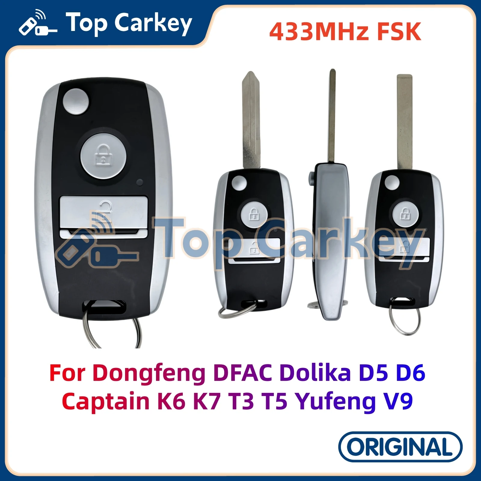 Фото Оригинальный выкидной ключ-пульт TopCarkey K32551A 433 МГц для Dongfeng DFAC Dolika D5 D6 Captain K6 K7 T3 T5 Yufeng V9 E-Travel №1