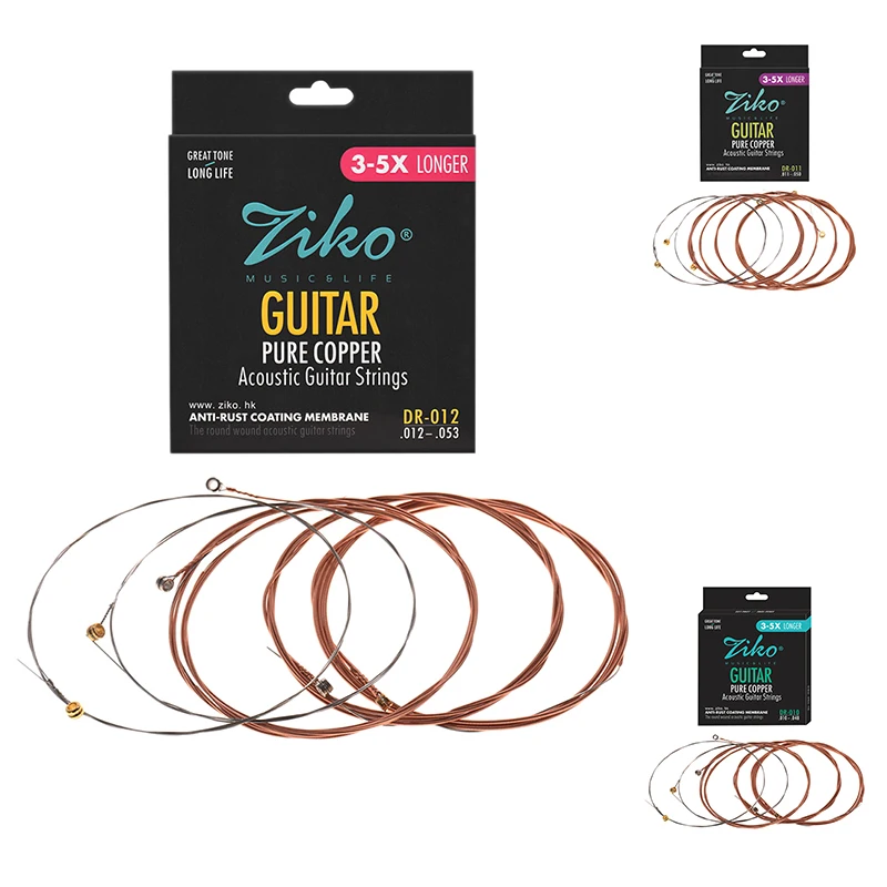 

ZIKO 6Pcs Acoustic Guitar Strings Hexagon Alloy Wire Pure Copper Wound Anti-Rust Coating Membrane Guitar Accessories