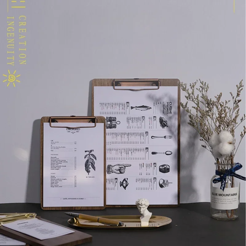 Папка меню для демонстрации ресторана из цельного дерева планшет заказа формата