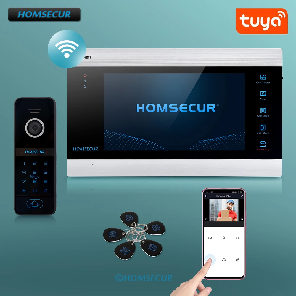 

HOMSECUR 4 Wire 7" WIFI Tuya HD Video Doorphone Entry Intercom Password Access Recording&Photo Motion Detection