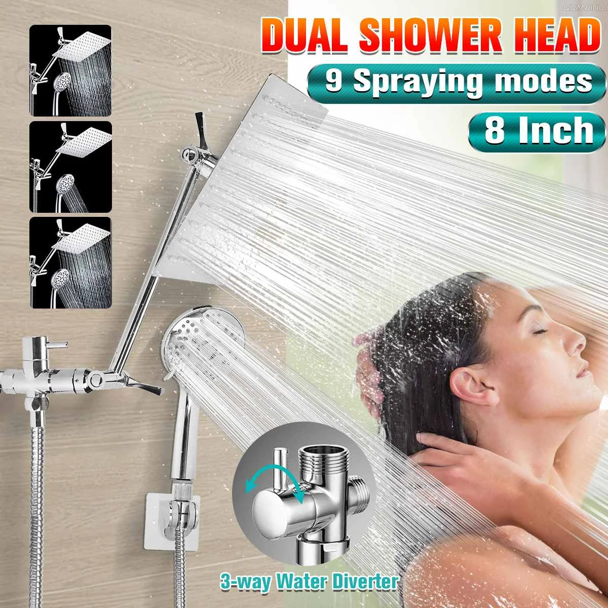 

Shower Head High Pressure Rainfall Shower Heads Handheld Sprayer Set Flexible Adjustable Arm Bathroom Faucets Bracket Hose Kit