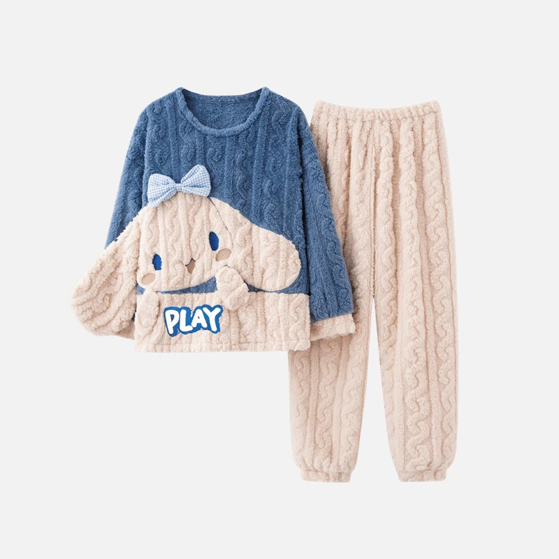 

Новый Теплый фланелевый женский пижамный комплект Kawaii Sanrios на осень и зиму Толстая теплая Домашняя одежда Аниме Cinnamoroll милый мультяшный подарок