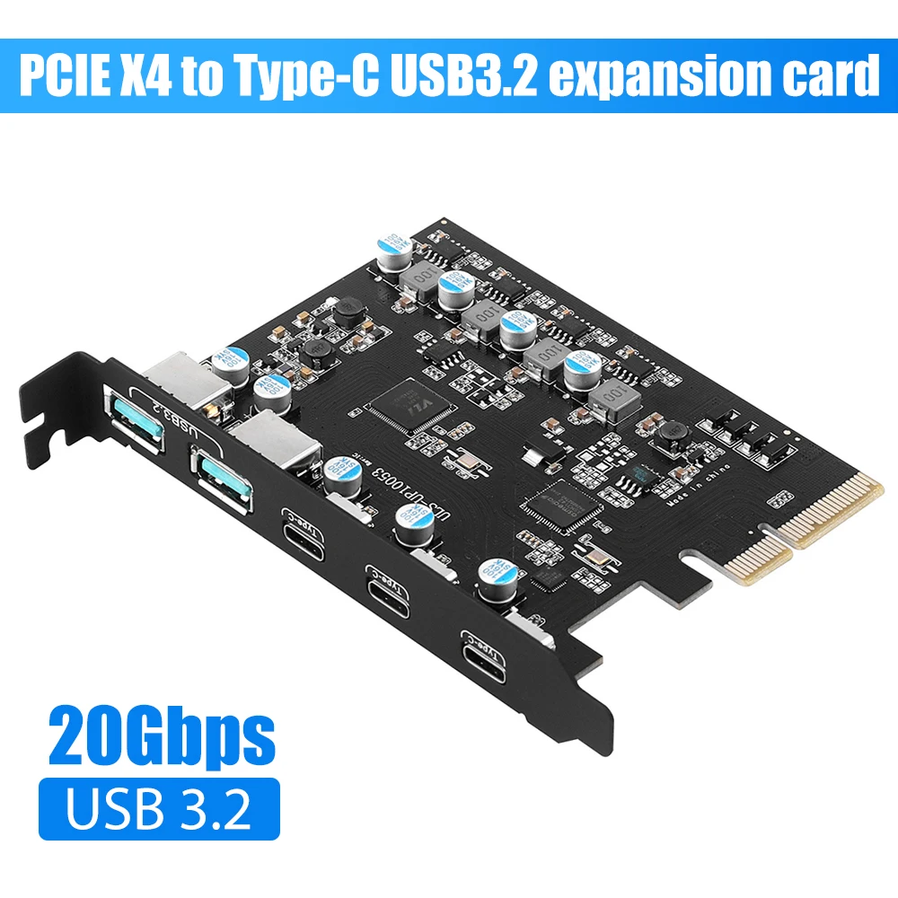 

PCIE X4 to Type-C USB 3.2 Expansion Card Desktop 20Gbps High Speed Drive Free Computer Adapter PCI Express Riser Card