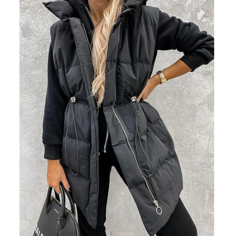 

Lugentolo Winter Waistcoat Women Sleeveless Padded Jacket Loose Stand-up Collar Zipper Pocket Streetwear Vest