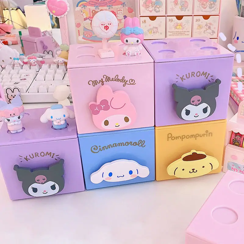 

Ведро для хранения Sanrio XW2A, милая квадратная вышивка для девушек, маленький Настольный ящик для хранения Kuromi Melody Yugui Dog, Штабелируемая коробка