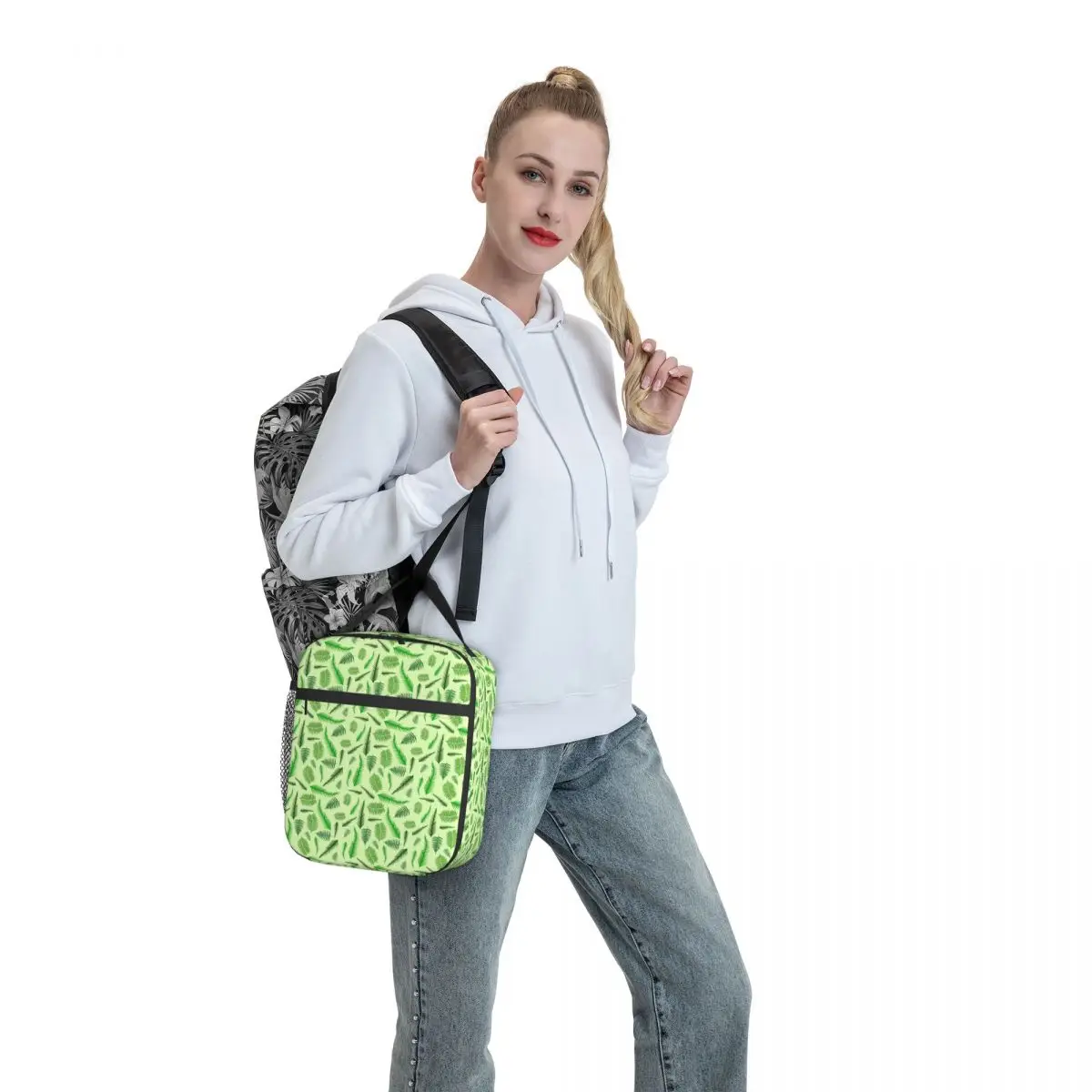 

Fern Plants Lunch Bag Green Leaves Print Aesthetic Lunch Box Work Convenient Thermal Tote Handbags Print Cooler Bag
