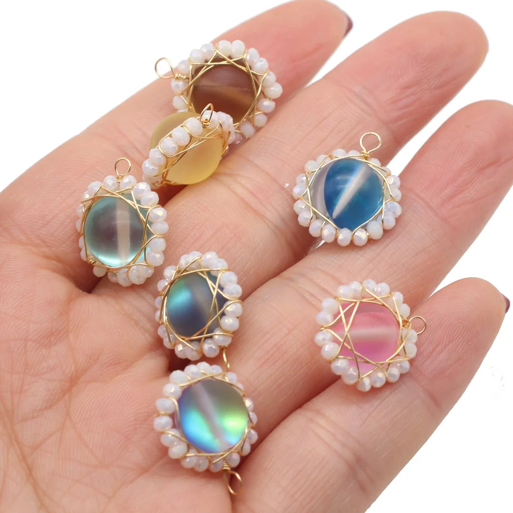 

15PCS Natural Stones Flash Stone Round Lace Pendant For Jewelry Making DIY Necklace Earring Accessories Gems Charms Gift 15x15MM