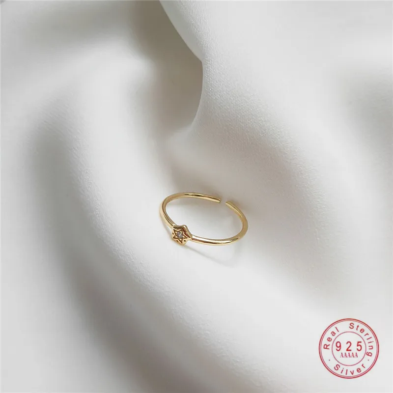 

AIDE 925 Sterling Silver Korean INS Crystal Star Opening Adjustable Ring Women Noble Elegant Birthday Party Jewelry