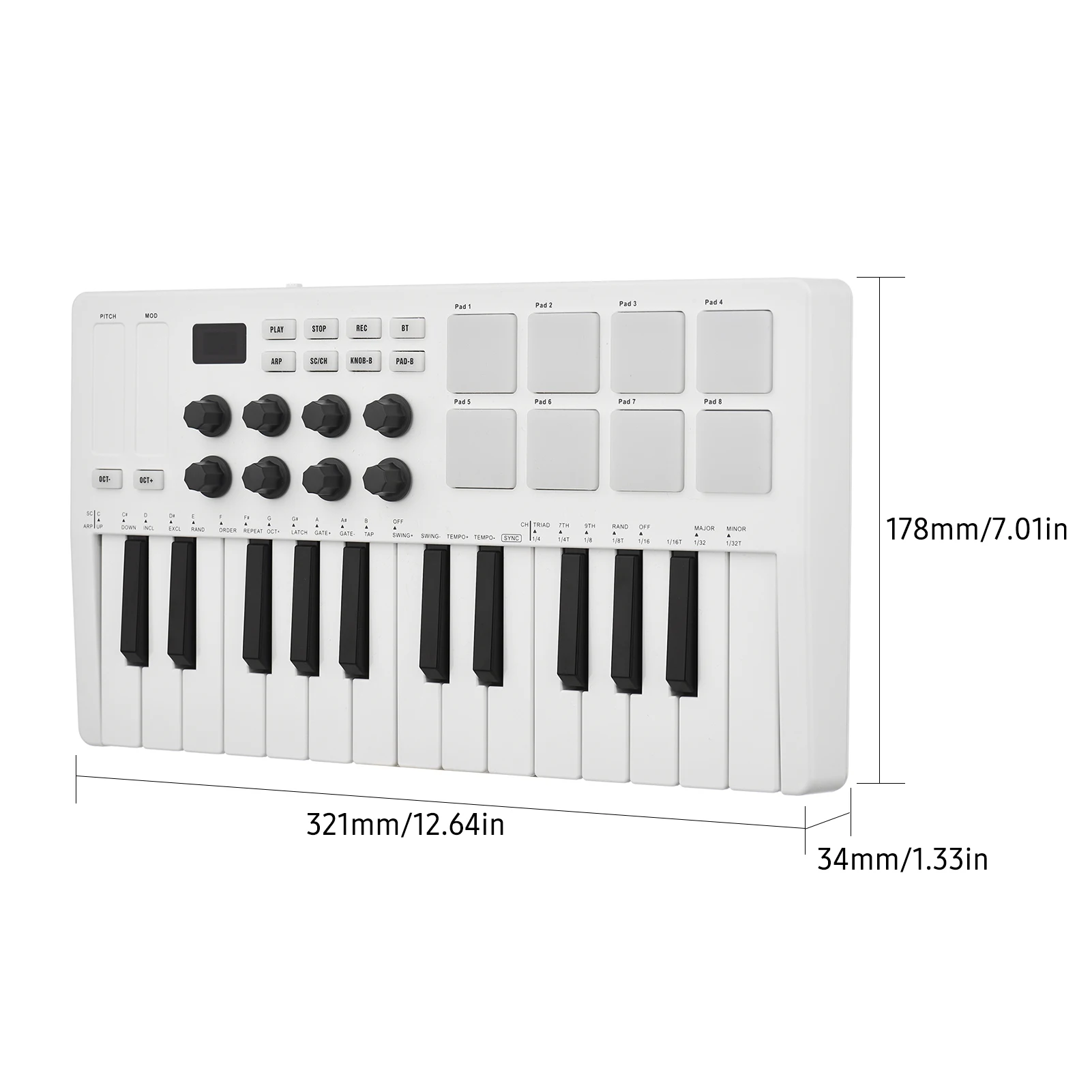 Контроллер M-VAVE II Mini MIDI Pad с 25 клавишами 16 барабанных колодок RGB 8 ручек