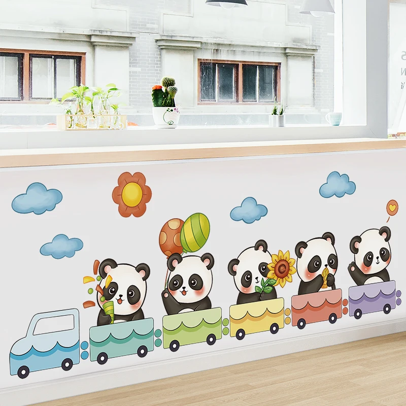 

[shijuekongjian] Pandas Animals Wall Stickers DIY Clouds Train Wall Decal for Kids Room Baby Bedroom Nursery Home Decoration