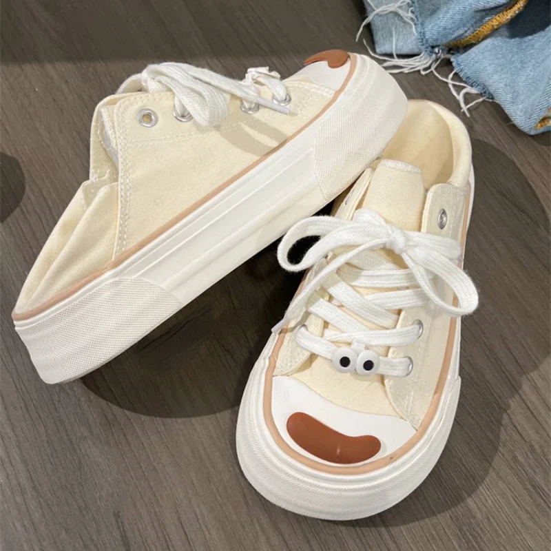 SHANPA Cute Dog Canvas Platform Shoes Summer 2023 New Casual Designer Round Toe Shoes Breathable Non-slip Kawaii Female Zapatos