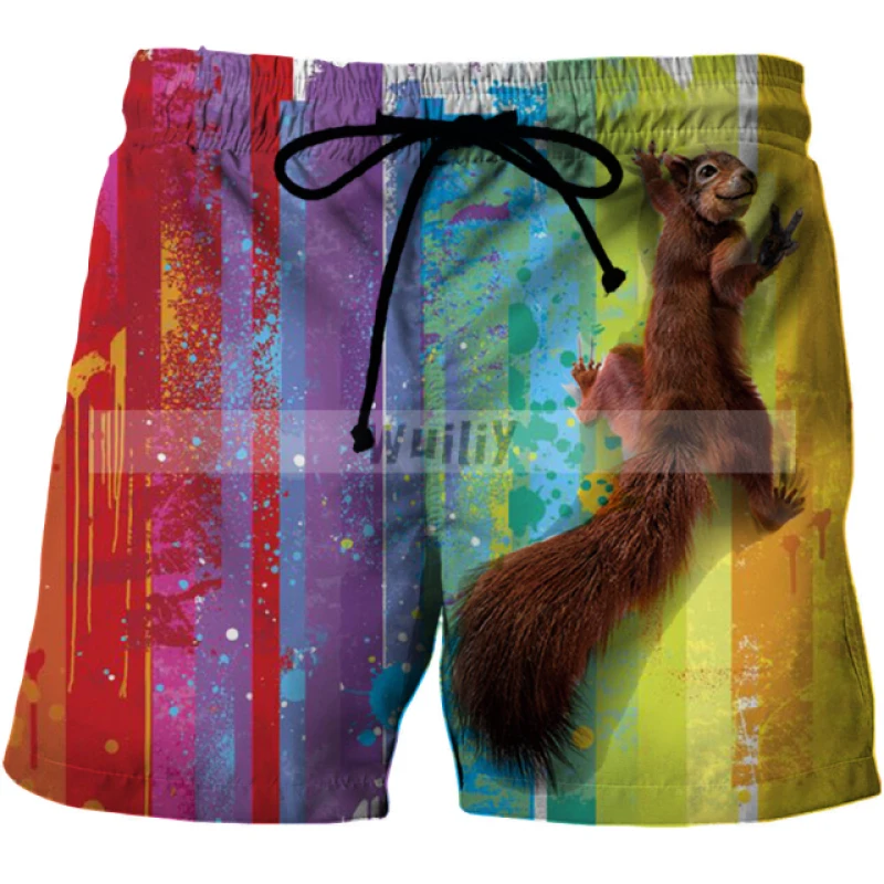Men's 3D Pattern Squirrel Board Shorts Cute Pet Pants Cute Pants 2023 New Animal Pattern Beach Fitness Pants