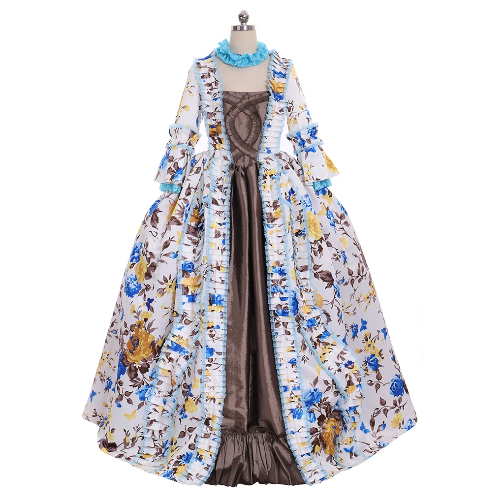 

Rococo Medieval Dress Victorian Style Long Beautiful Dress Gothic Classical Trumpet Sleeve Printed Shredded Dress