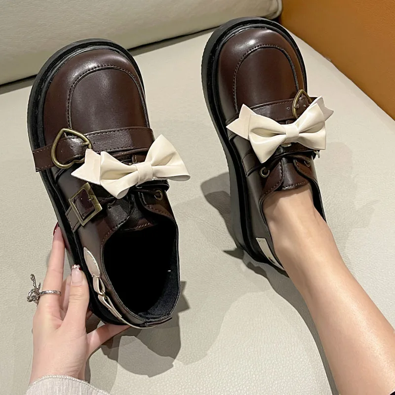 

Autumn Lolita Women Flats Platform Bow Mary Janes Shoes 2022 New Fashion Retro Oxford Shoes Dress Casual Ladies Walking Shoes
