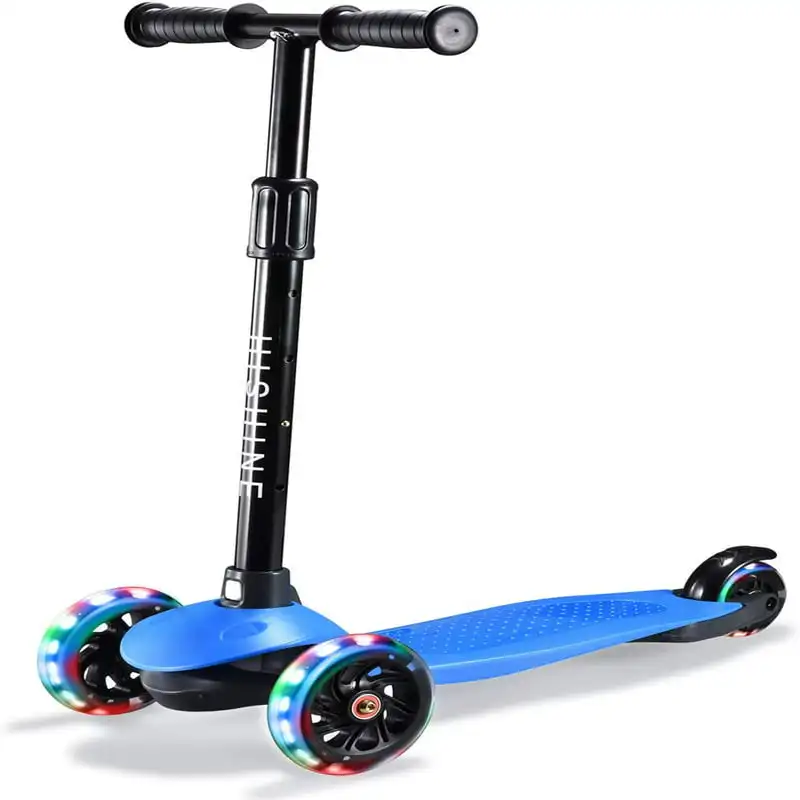 

Трехколесный складной скутер с колесами освещения и выдвижной T-Bar-синий