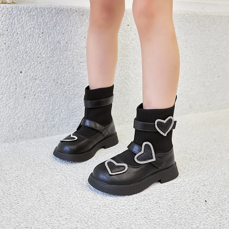 

Children Girls Short Ankle Boots Autumn New Arrival Kids Shoes Bowtie Toddlers Fashion Booties 5-9y Black White Flats