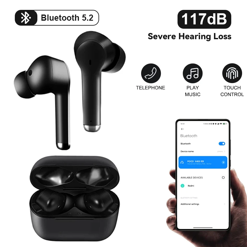 Bluetooth-слуховые аппараты, перезаряжаемый слуховой аппарат, цифровой беспроводной усилитель звука для пожилых людей, наушники для тяжелой по...