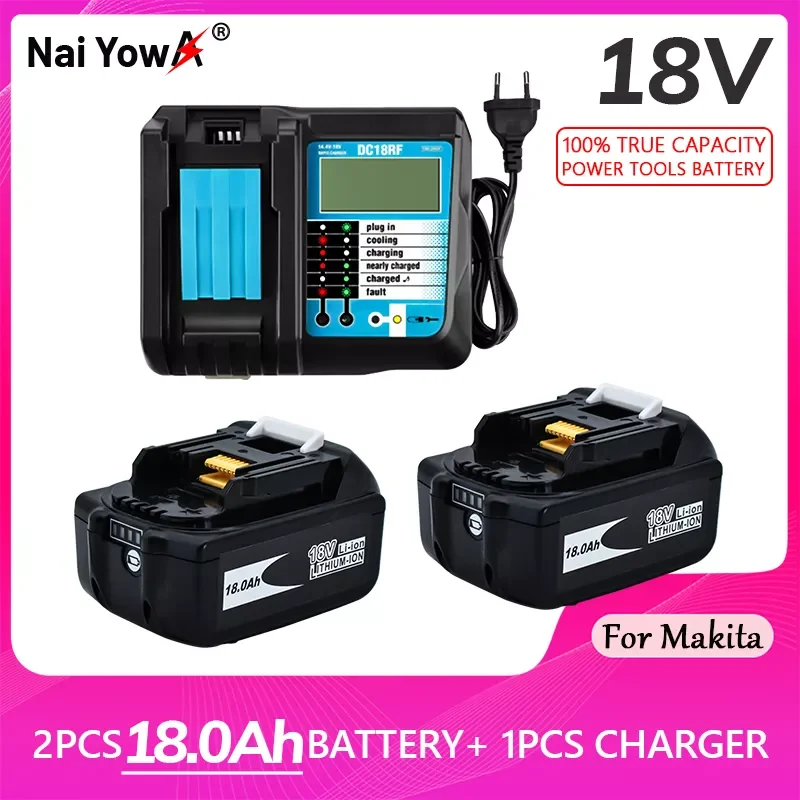 

2023NEW Original For Makita 18V 18000mAh 18.0Ah Rechargeable Power Tools Battery with LED Li-ion Replacement LXT BL1860B BL1860